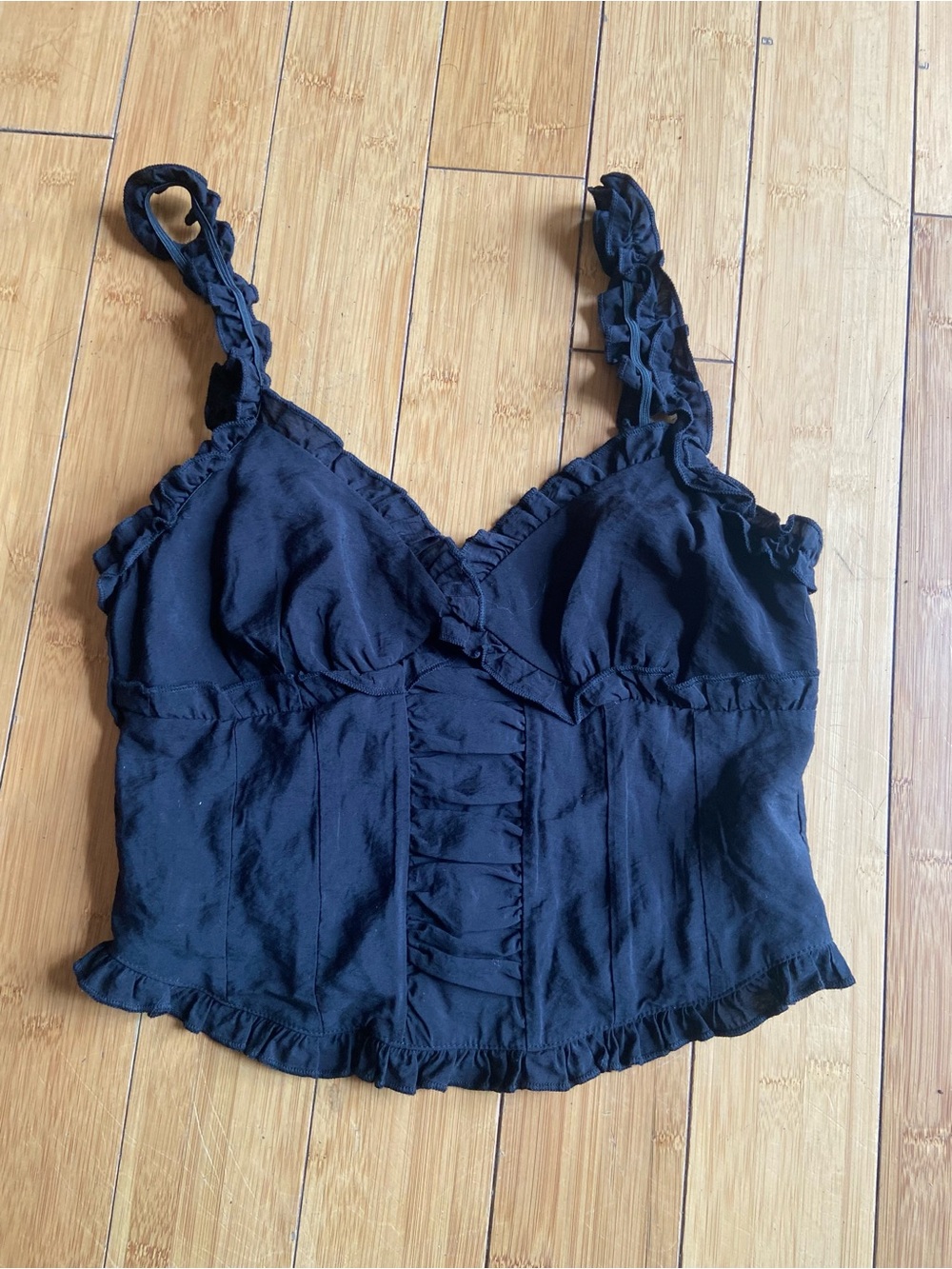 Moa Moa Black Ruffled Crop Tank Top